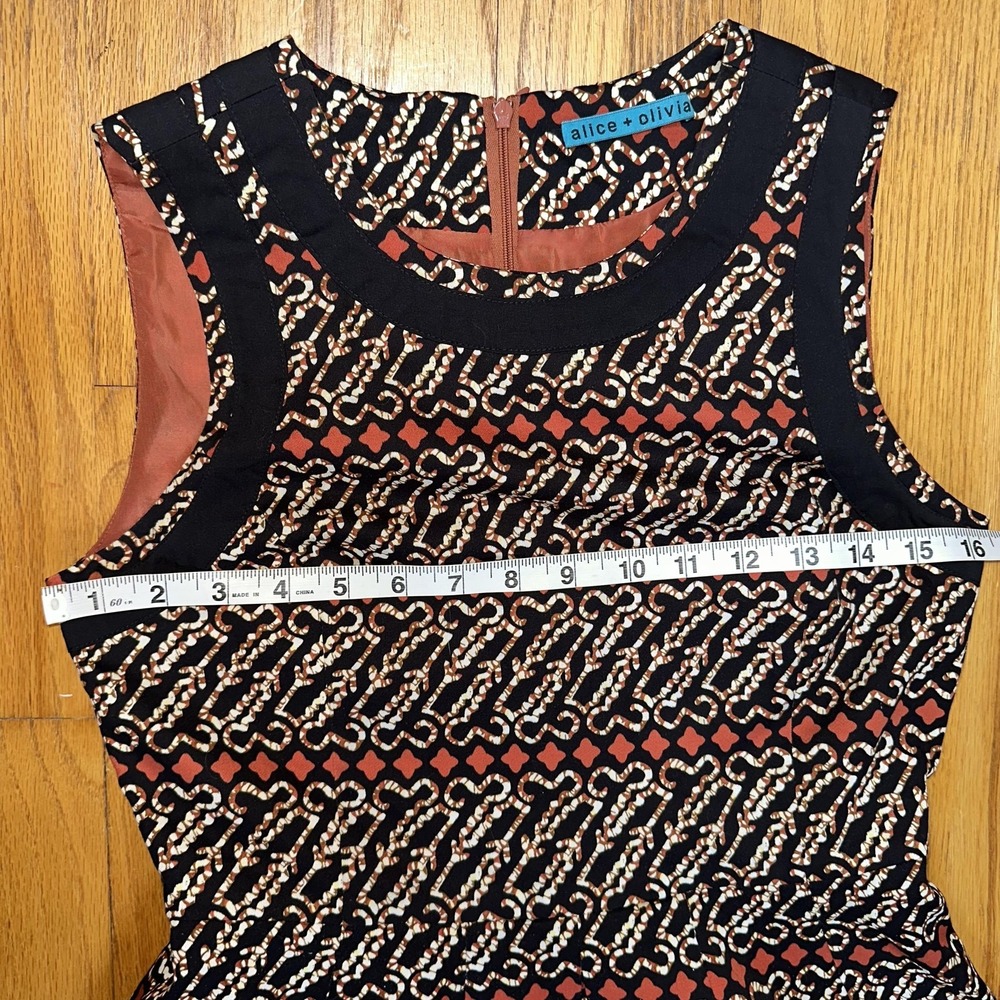 Alice + Olivia Dress Fit & Flare Sleeveless Lined Pattern Cocktail Fall Contrast - Picture 7 of 8